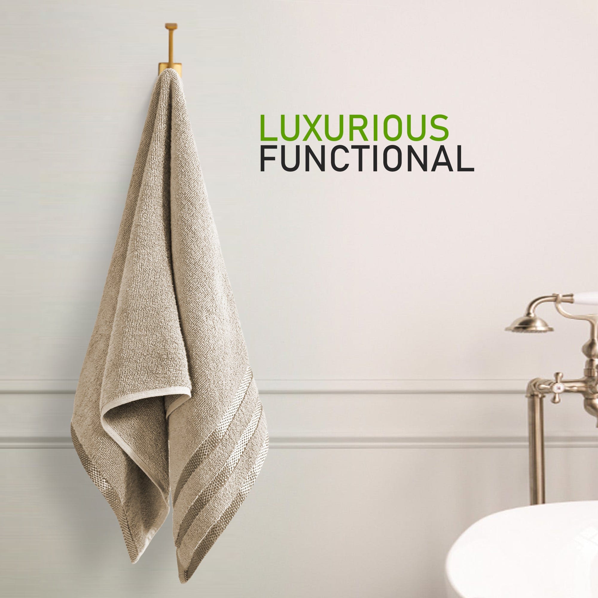 Belmont Viscose Stripe Beige Towels 100% Cotton Hotel Quality Super Absorbent 10 Piece Bale Set, 4 Hand Towel & 12 Face Cloths by OLIVIA ROCCO