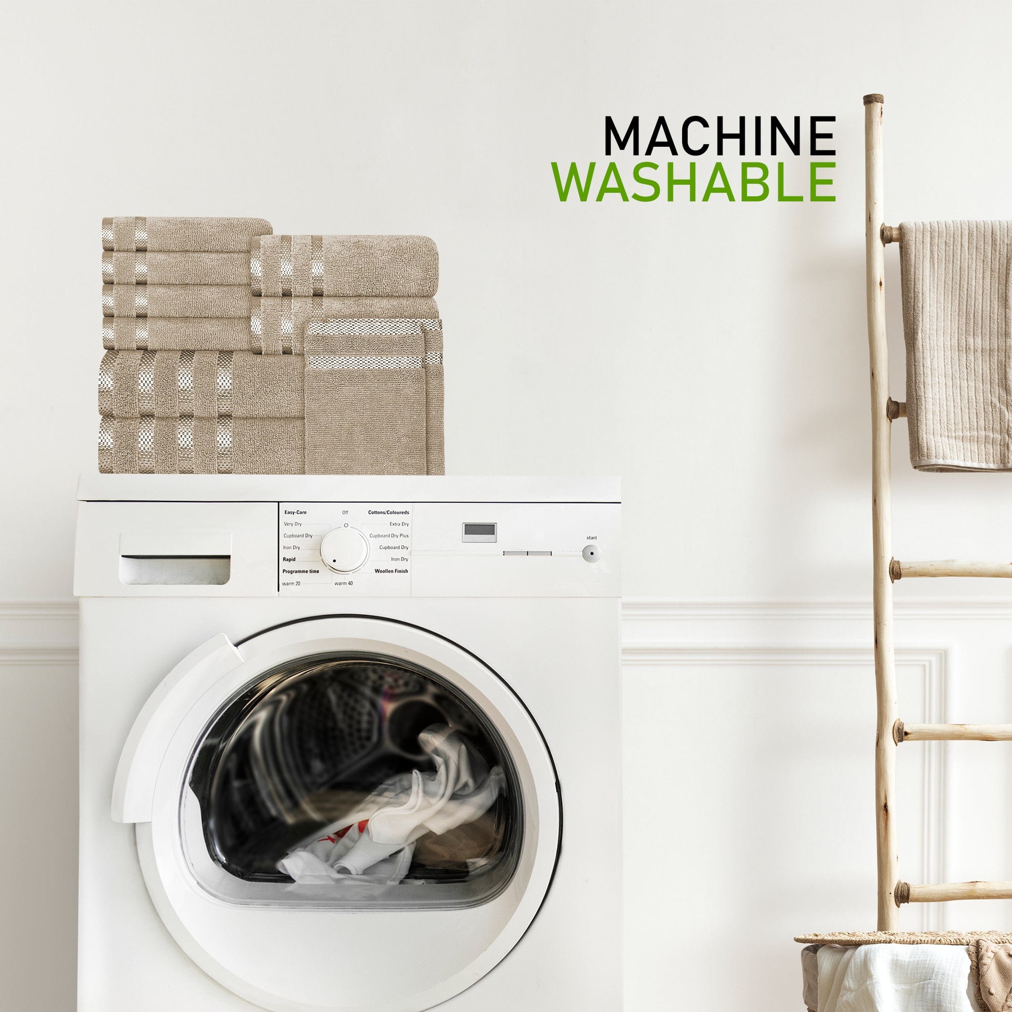 Belmont Viscose Stripe Beige Towels 100% Cotton Hotel Quality Super Absorbent 10 Piece Bale Set, 4 Hand Towel & 12 Face Cloths by OLIVIA ROCCO