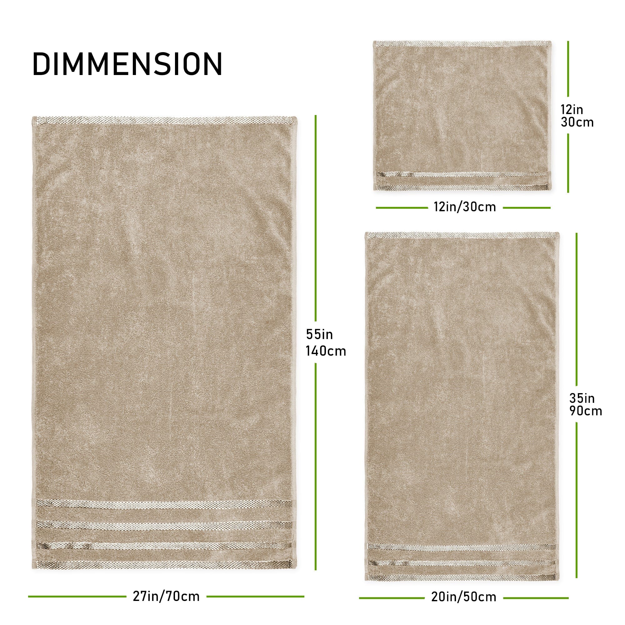 Belmont Viscose Stripe Beige Towels 100% Cotton Hotel Quality Super Absorbent 10 Piece Bale Set, 4 Hand Towel & 12 Face Cloths by OLIVIA ROCCO