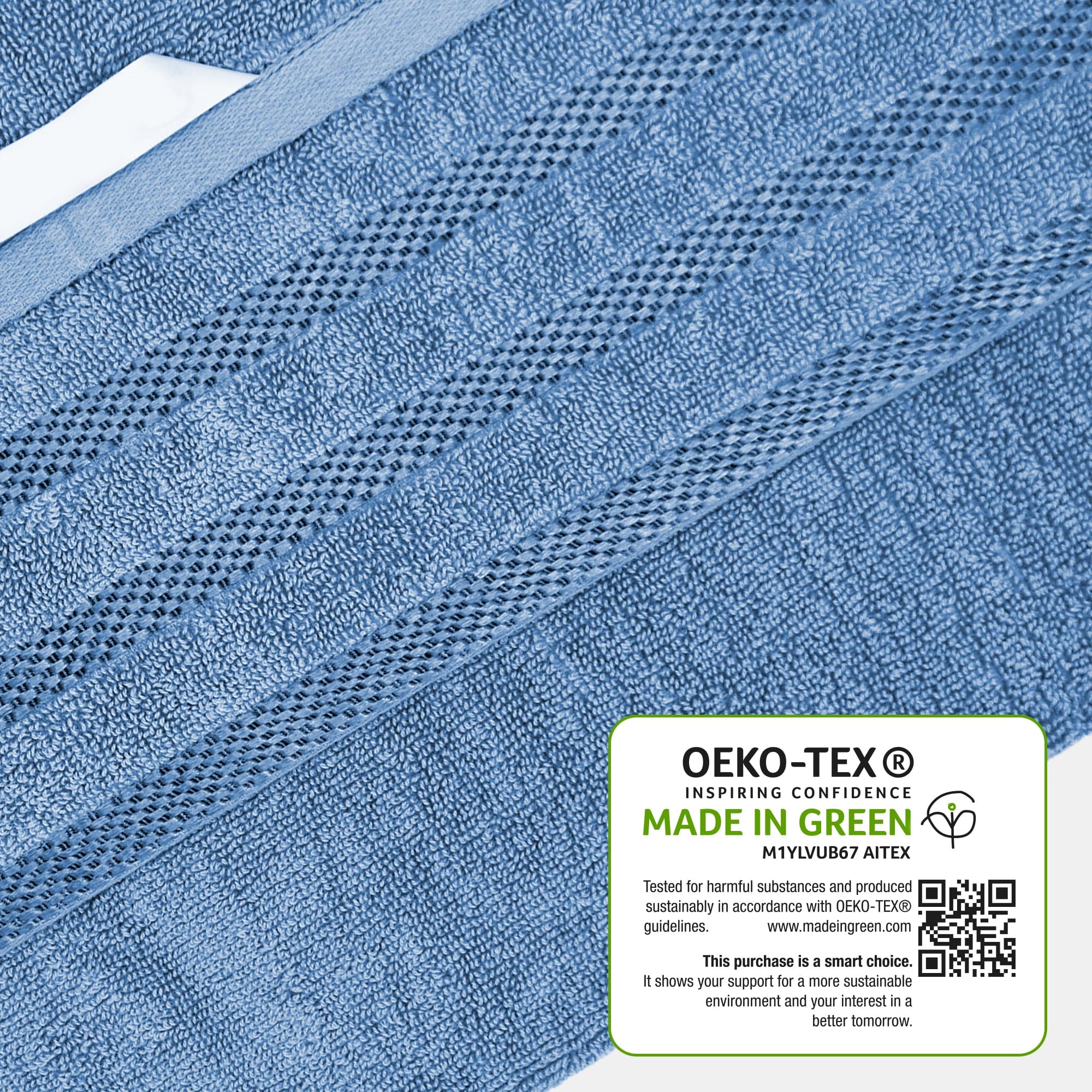 Belmont Viscose Stripe Blue Towels 100% Cotton Hotel Quality Super Absorbent 10 Piece Bale Set, 4 Hand Towel & 12 Face Cloths by OLIVIA ROCCO