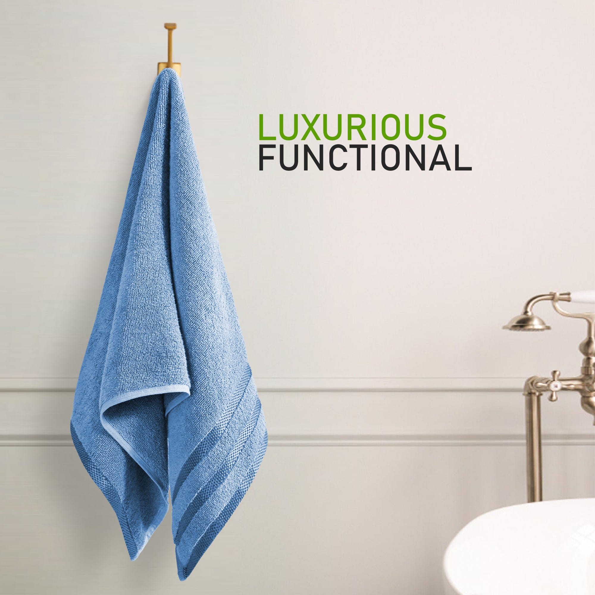 Belmont Viscose Stripe Blue Towels 100% Cotton Hotel Quality Super Absorbent 10 Piece Bale Set, 4 Hand Towel & 12 Face Cloths by OLIVIA ROCCO