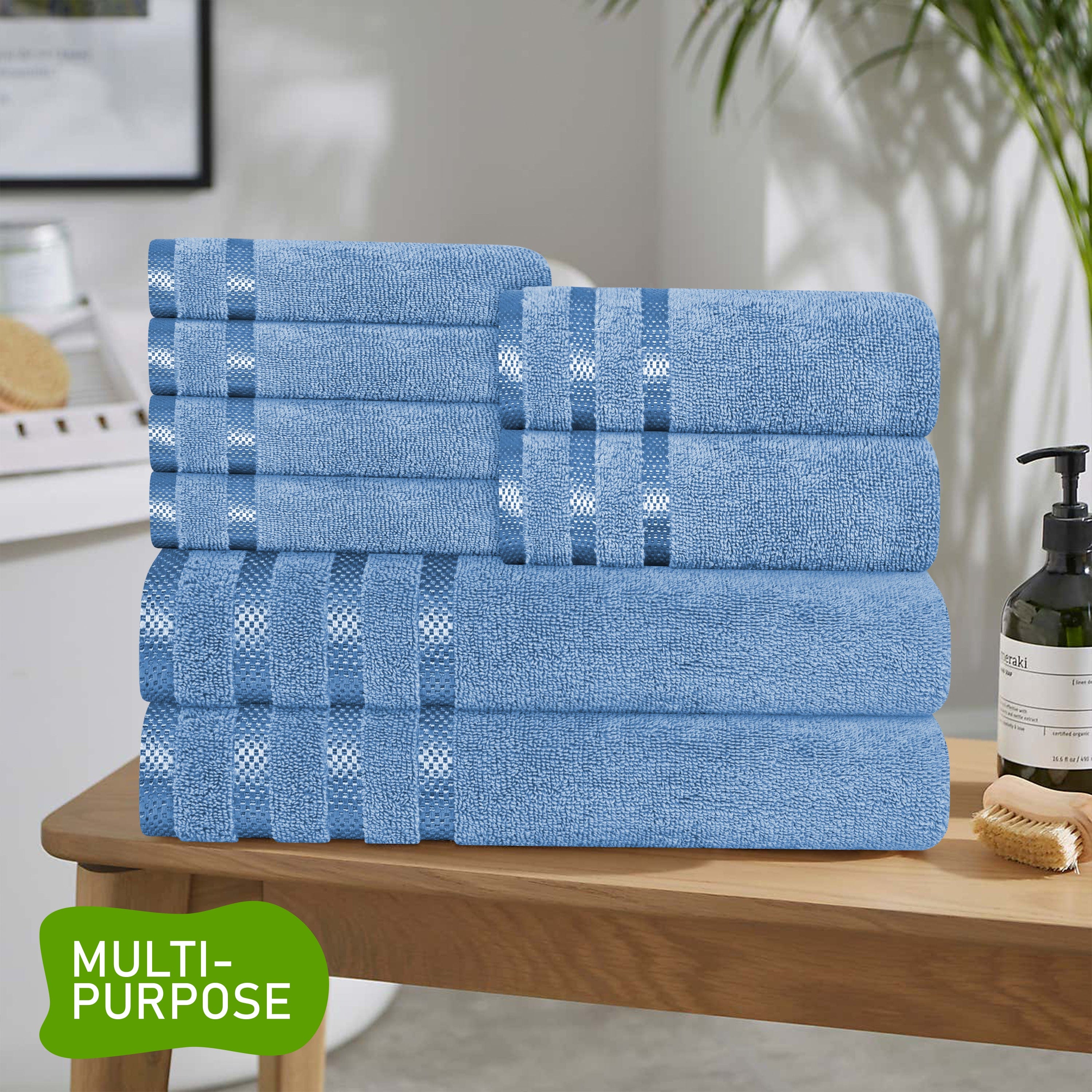 Belmont Viscose Stripe Blue Towels 100% Cotton Hotel Quality Super Absorbent 10 Piece Bale Set, 4 Hand Towel & 12 Face Cloths by OLIVIA ROCCO