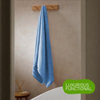 Belmont Viscose Stripe Blue Towels 100% Cotton Hotel Quality Super Absorbent 10 Piece Bale Set, 4 Hand Towel & 12 Face Cloths by OLIVIA ROCCO