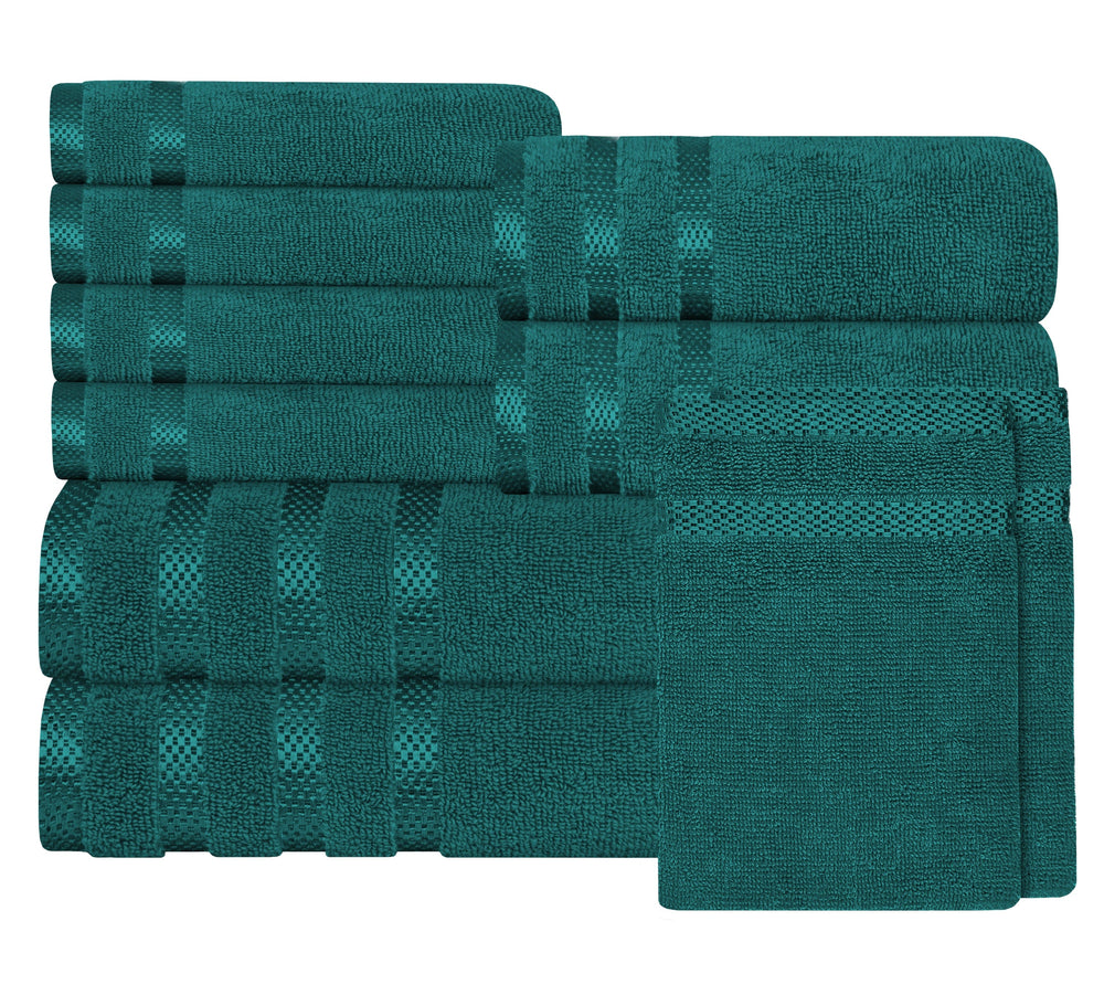Belmont Viscose Stripe Jade Green Towels 100% Cotton Hotel Quality Super Absorbent 10 Piece Bale Set, 4 Hand Towel & 12 Face Cloths by OLIVIA ROCCO