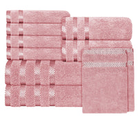 Belmont Viscose Stripe Pink Towels 100% Cotton Hotel Quality Super Absorbent 10 Piece Bale Set, 4 Hand Towel & 12 Face Cloths by OLIVIA ROCCO