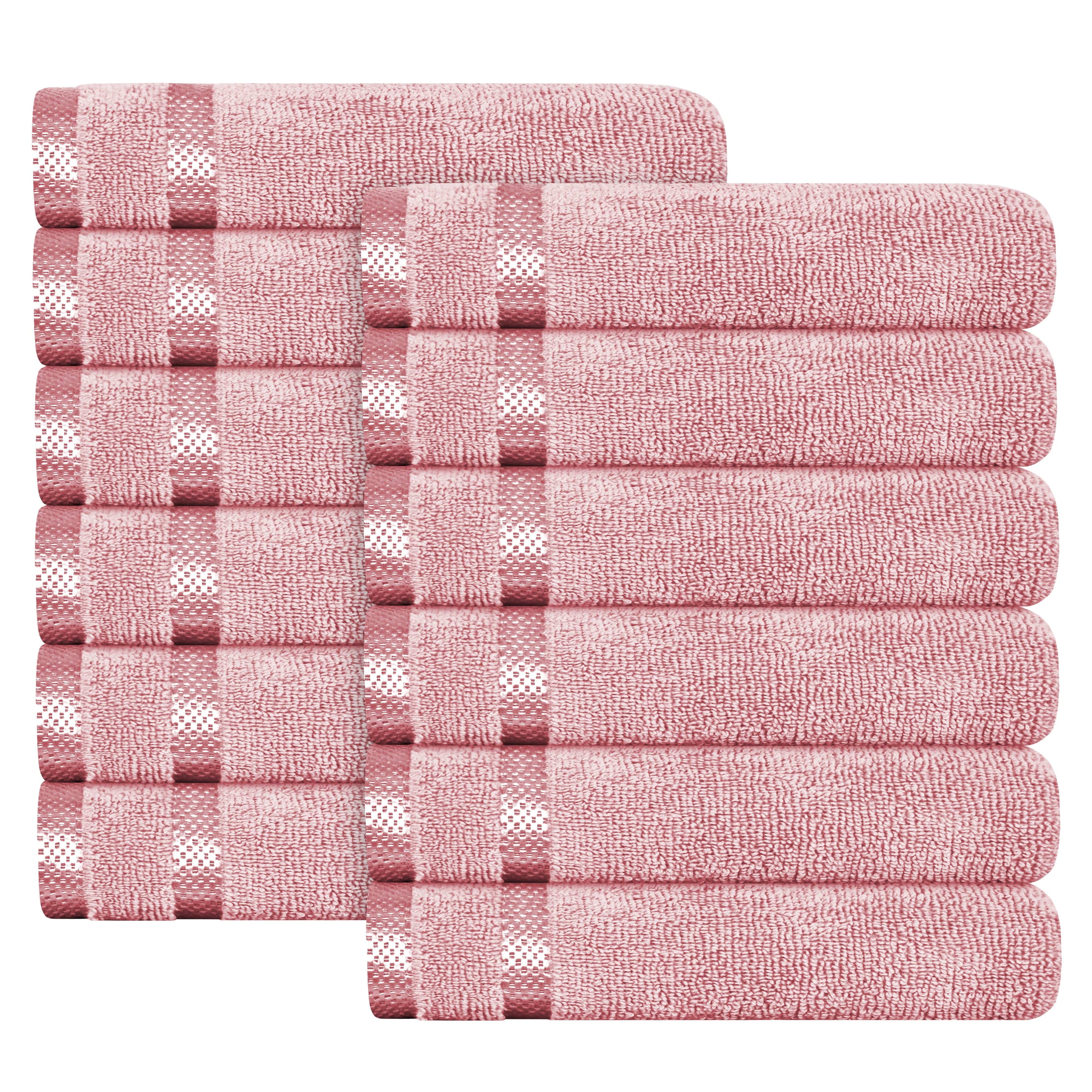 Belmont Viscose Stripe Pink Towels 100% Cotton Hotel Quality Super Absorbent 10 Piece Bale Set, 4 Hand Towel & 12 Face Cloths by OLIVIA ROCCO
