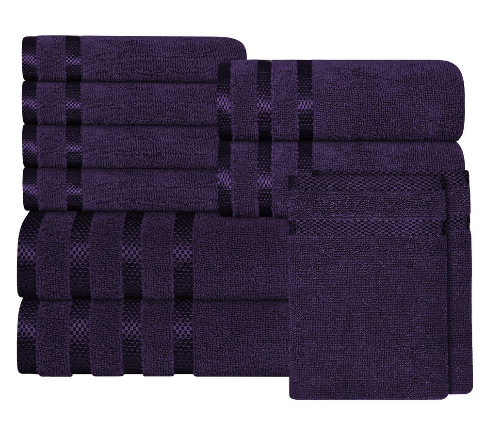 Belmont Viscose Stripe Purple Towels 100% Cotton Hotel Quality Super Absorbent 10 Piece Bale Set, 4 Hand Towel & 12 Face Cloths by OLIVIA ROCCO