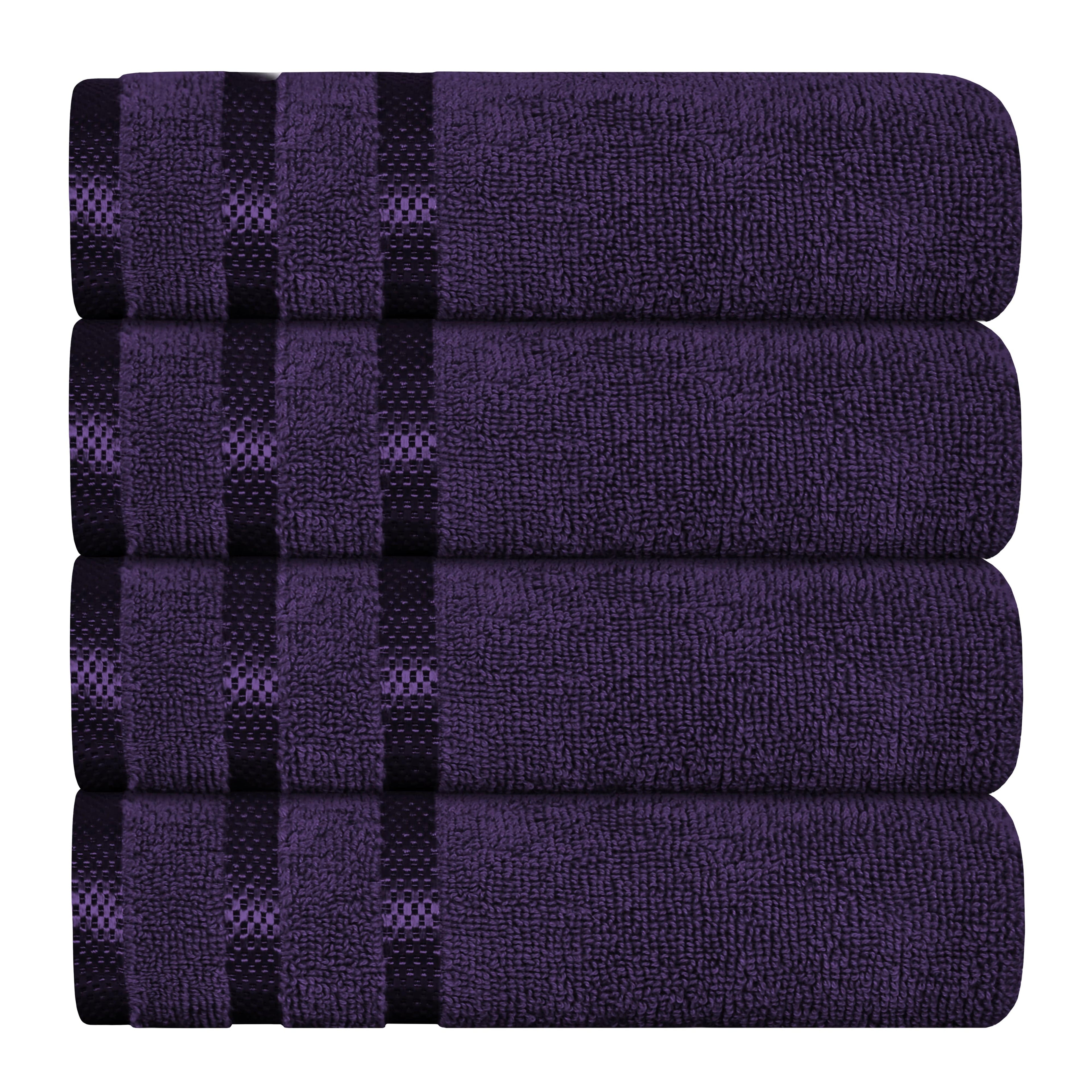 Belmont Viscose Stripe Purple Towels 100% Cotton Hotel Quality Super Absorbent 10 Piece Bale Set, 4 Hand Towel & 12 Face Cloths by OLIVIA ROCCO