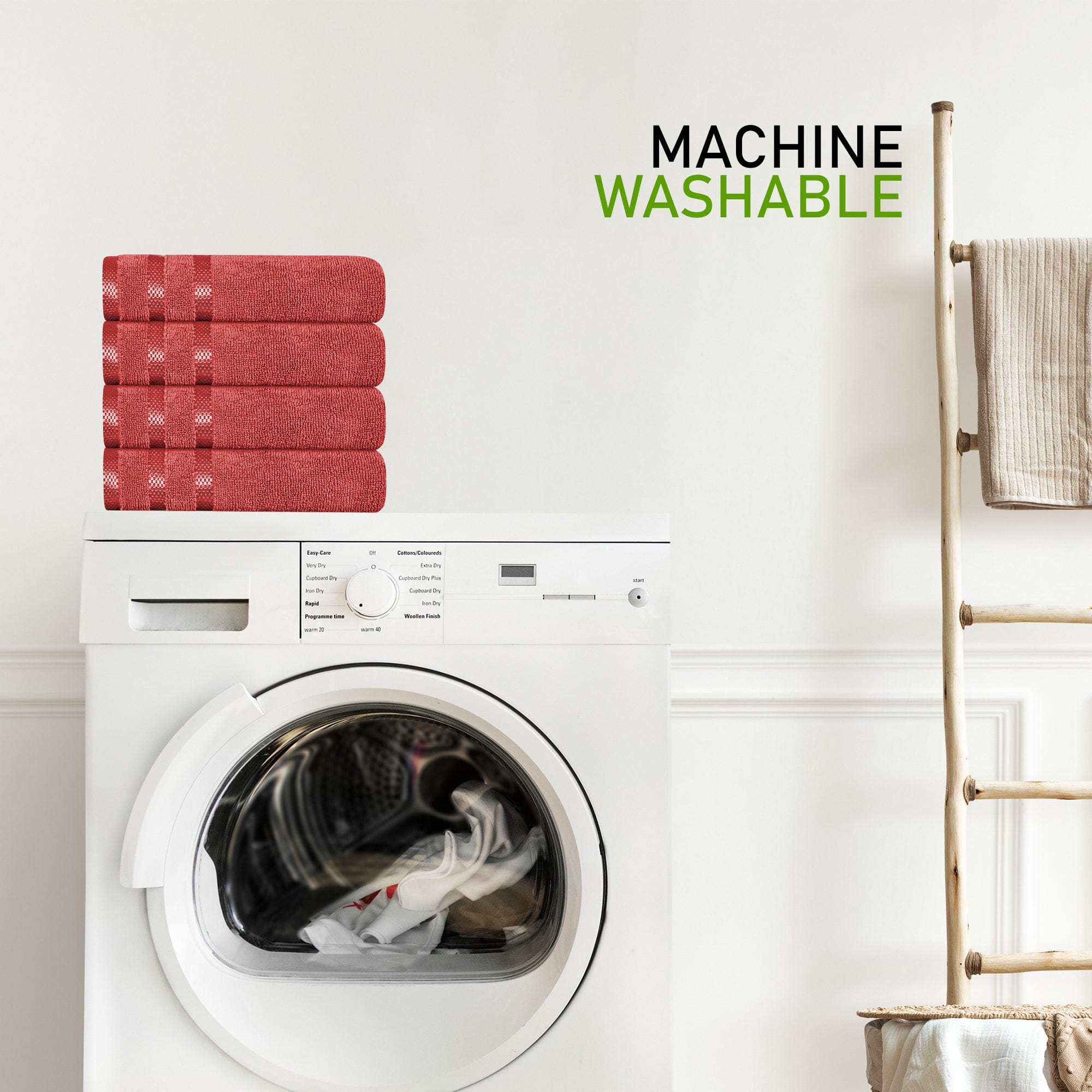 Belmont Viscose Stripe Red Towels 100% Cotton Hotel Quality Super Absorbent 10 Piece Bale Set, 4 Hand Towel & 12 Face Cloths by OLIVIA ROCCO