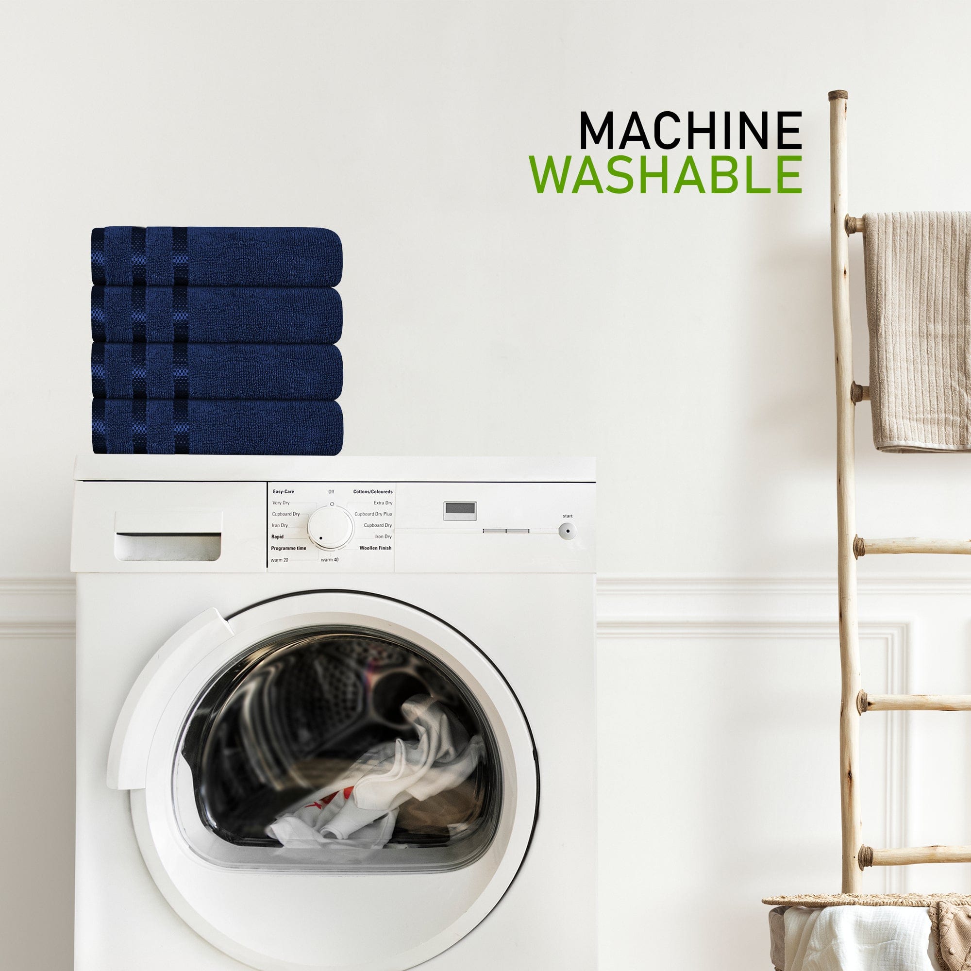 Belmont Viscose Stripe Royal Blue Towels 100% Cotton Hotel Quality Super Absorbent 10 Piece Bale Set, 4 Hand Towel & 12 Face Cloths by OLIVIA ROCCO