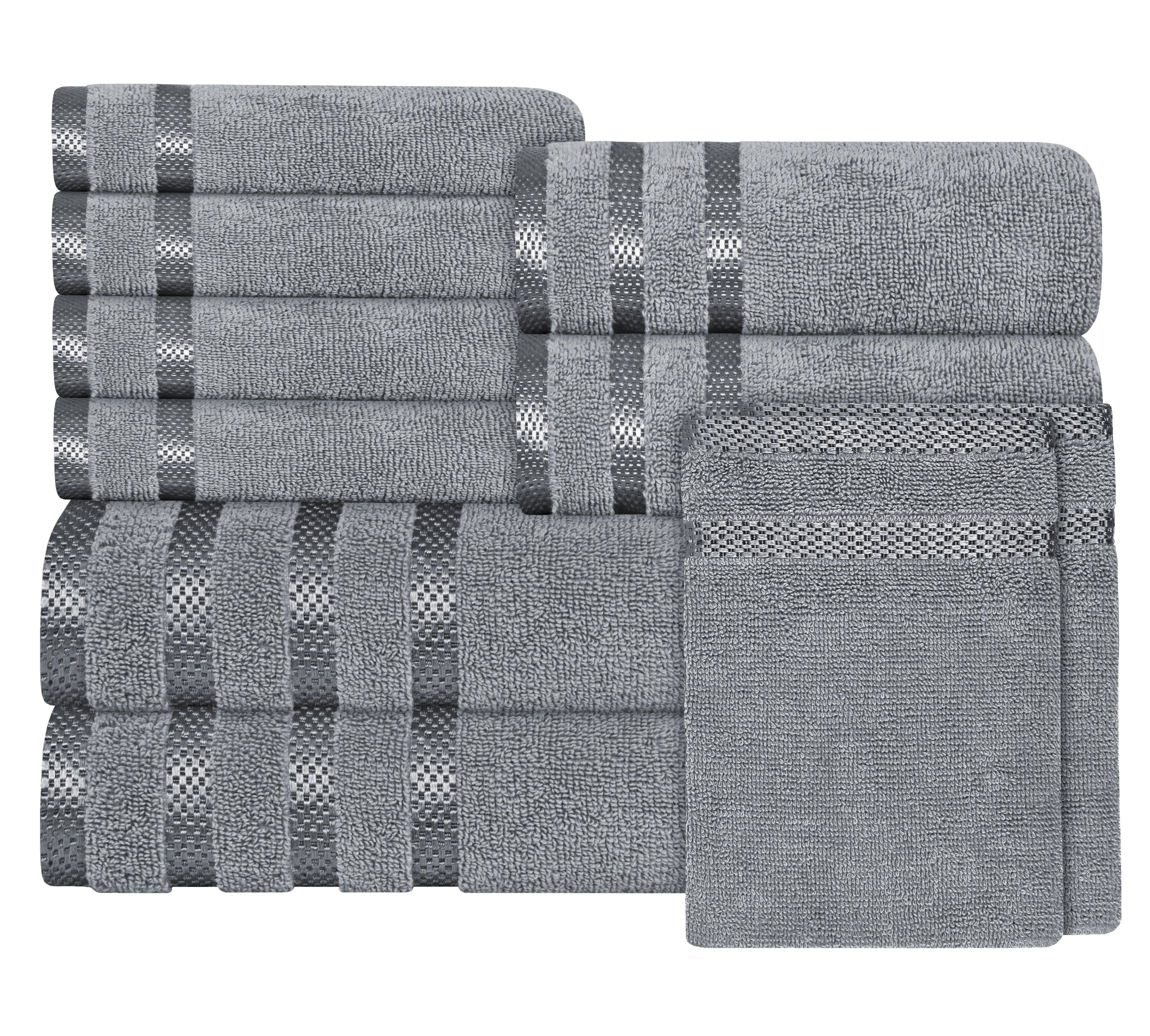 Belmont Viscose Stripe Silver Towels 100% Cotton Hotel Quality Super Absorbent 10 Piece Bale Set, 4 Hand Towel & 12 Face Cloths by OLIVIA ROCCO