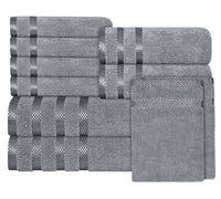 Belmont Viscose Stripe Silver Towels 100% Cotton Hotel Quality Super Absorbent 10 Piece Bale Set, 4 Hand Towel & 12 Face Cloths by OLIVIA ROCCO