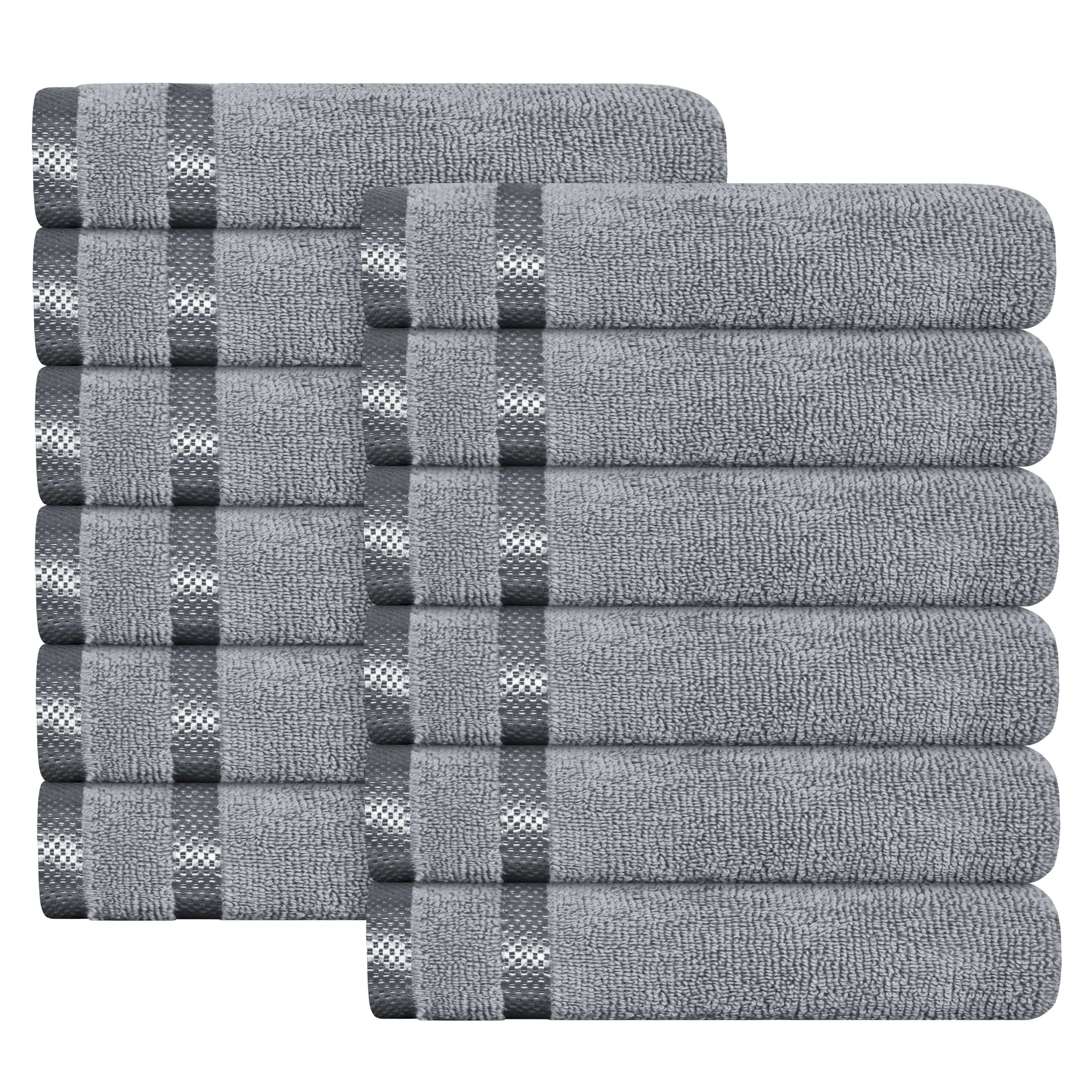 Belmont Viscose Stripe Silver Towels 100% Cotton Hotel Quality Super Absorbent 10 Piece Bale Set, 4 Hand Towel & 12 Face Cloths by OLIVIA ROCCO