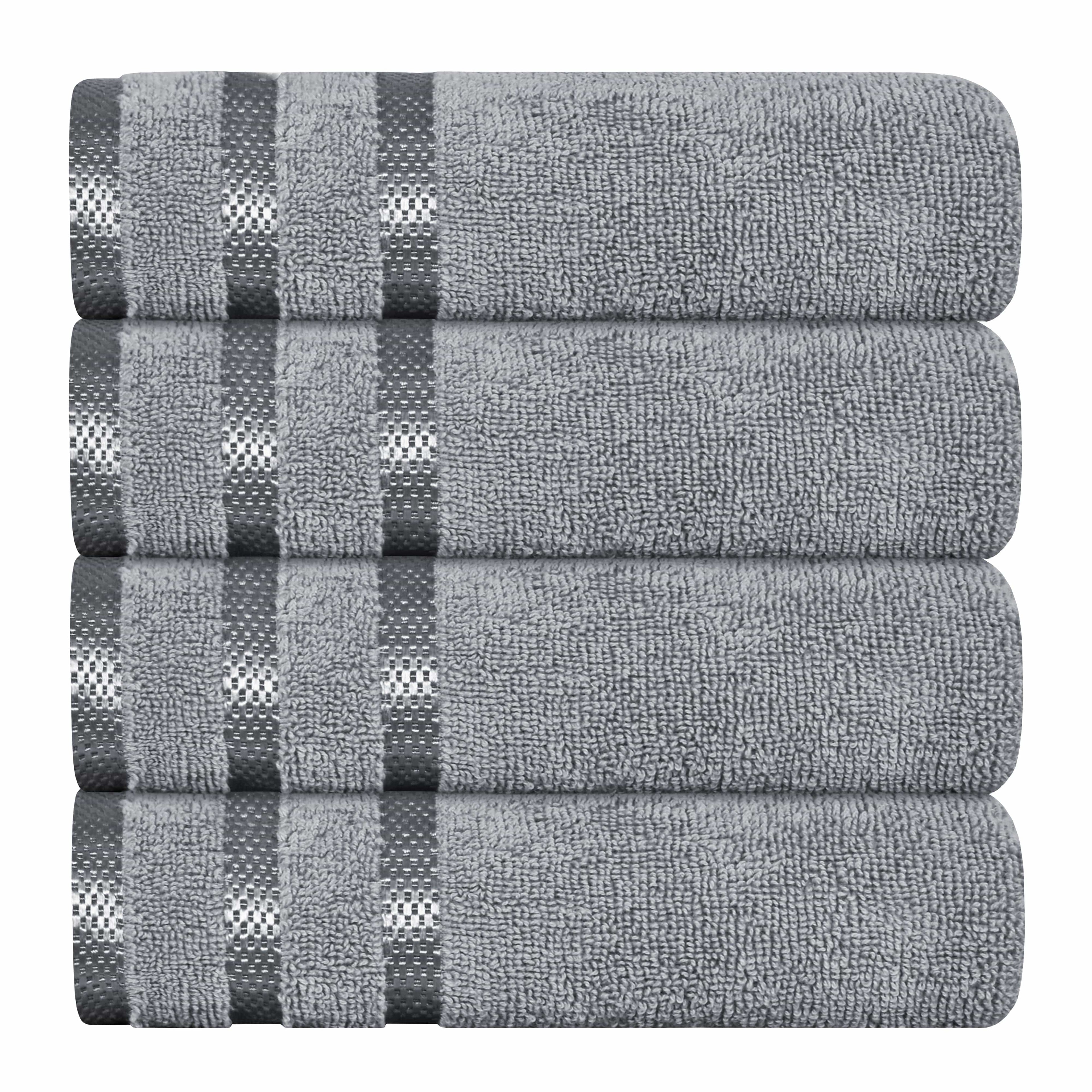 Belmont Viscose Stripe Silver Towels 100% Cotton Hotel Quality Super Absorbent 10 Piece Bale Set, 4 Hand Towel & 12 Face Cloths by OLIVIA ROCCO