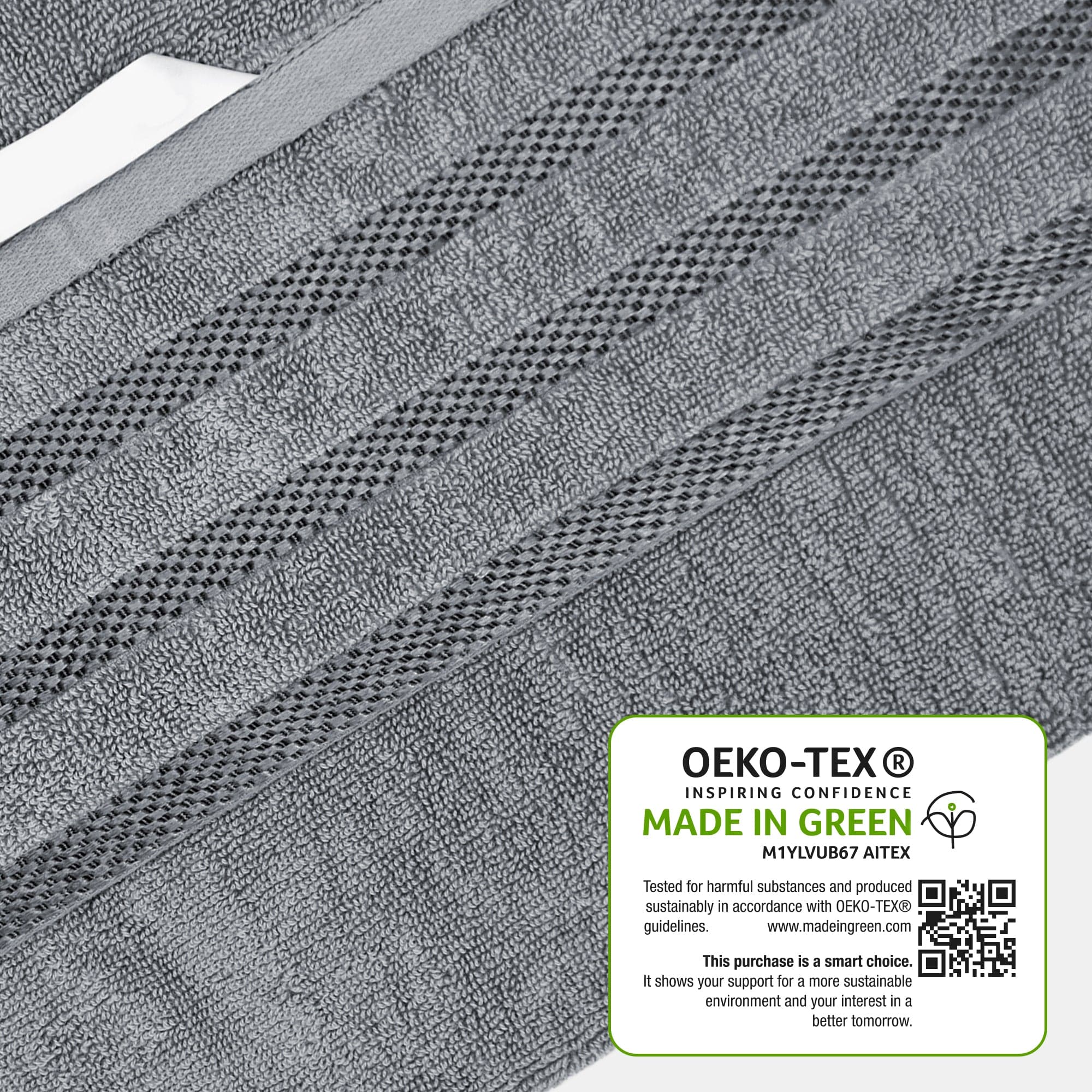 Belmont Viscose Stripe Silver Towels 100% Cotton Hotel Quality Super Absorbent 10 Piece Bale Set, 4 Hand Towel & 12 Face Cloths by OLIVIA ROCCO