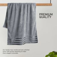 Belmont Viscose Stripe Silver Towels 100% Cotton Hotel Quality Super Absorbent 10 Piece Bale Set, 4 Hand Towel & 12 Face Cloths by OLIVIA ROCCO