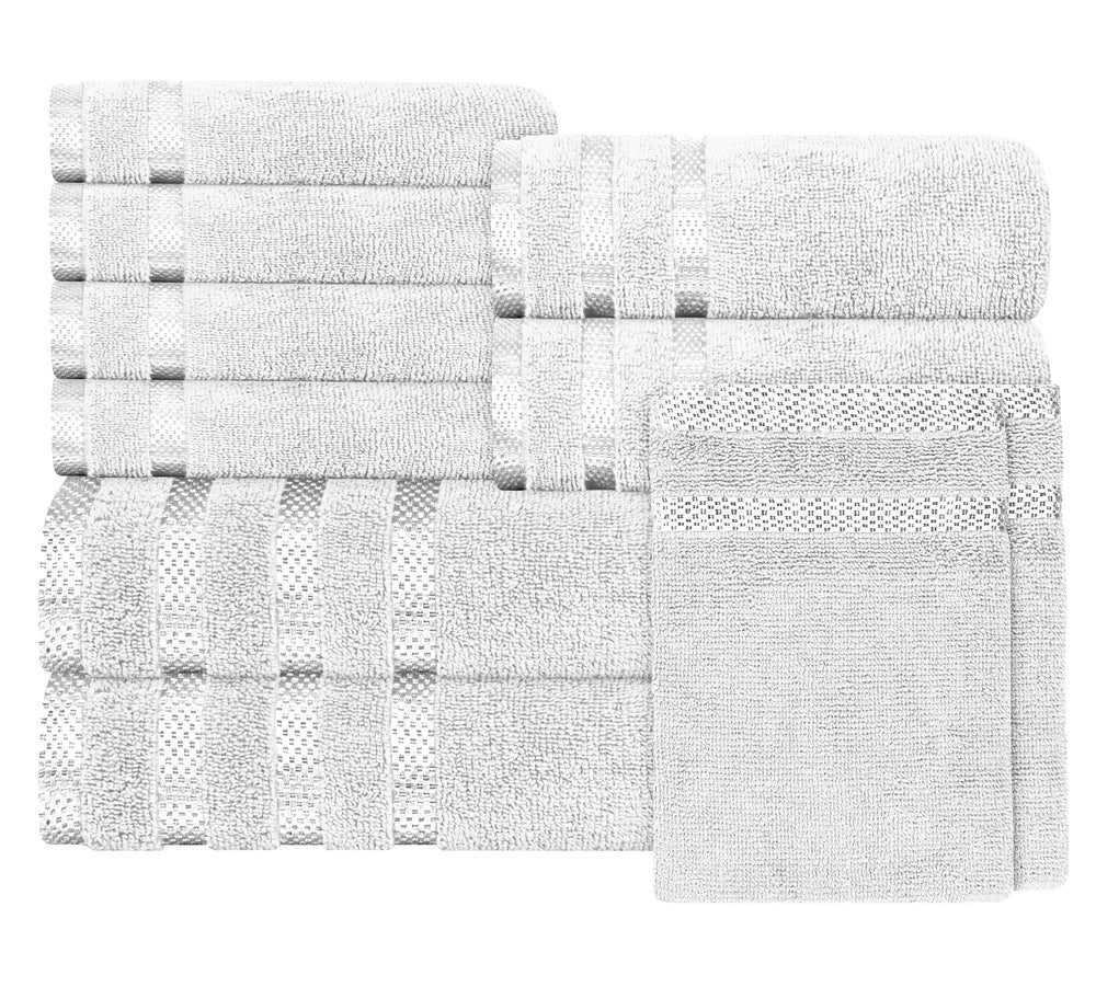 Belmont Viscose Stripe White Towels 100% Cotton Hotel Quality Super Absorbent 10 Piece Bale Set, 4 Hand Towel & 12 Face Cloths by OLIVIA ROCCO