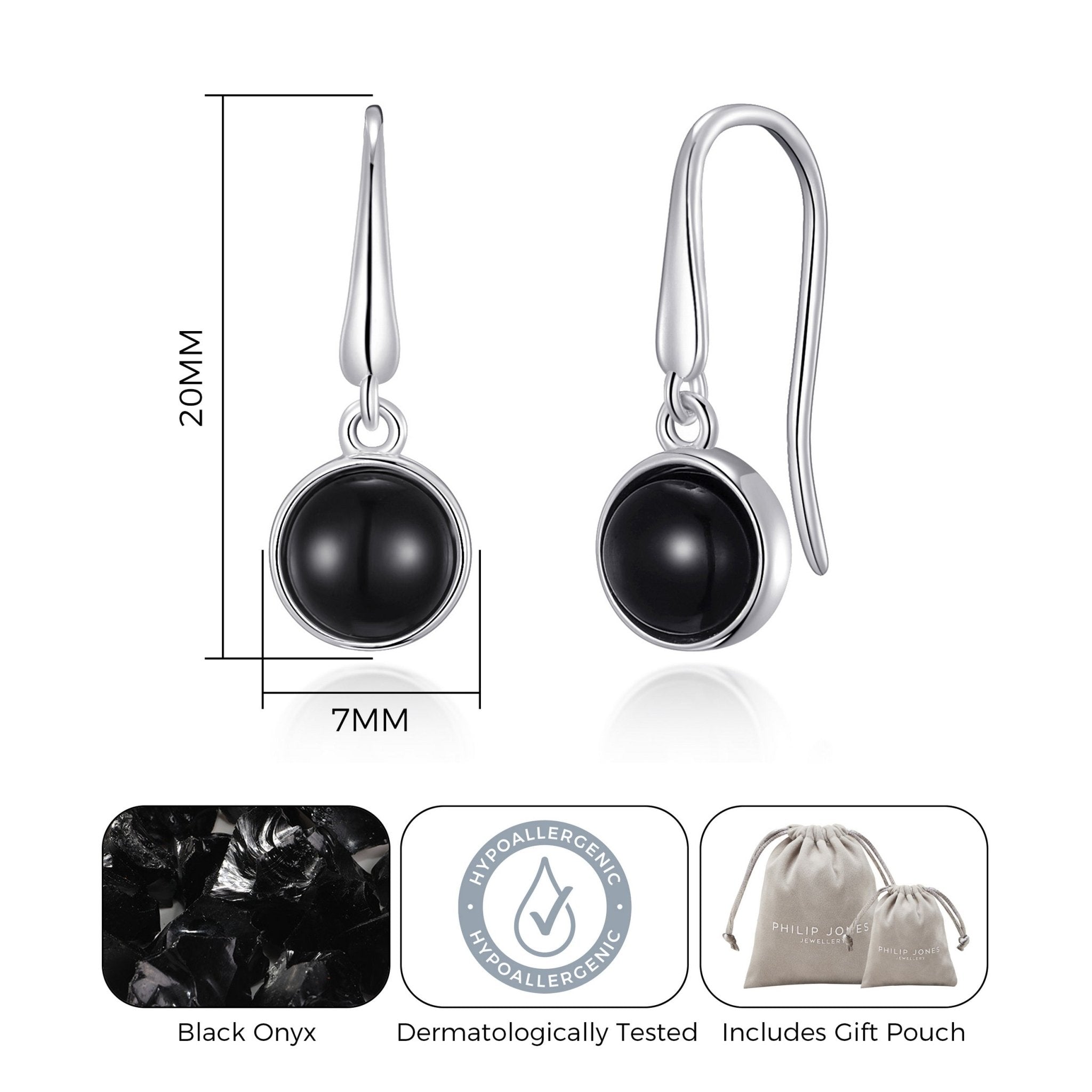 Black Onyx Drop Earrings with Quote Card