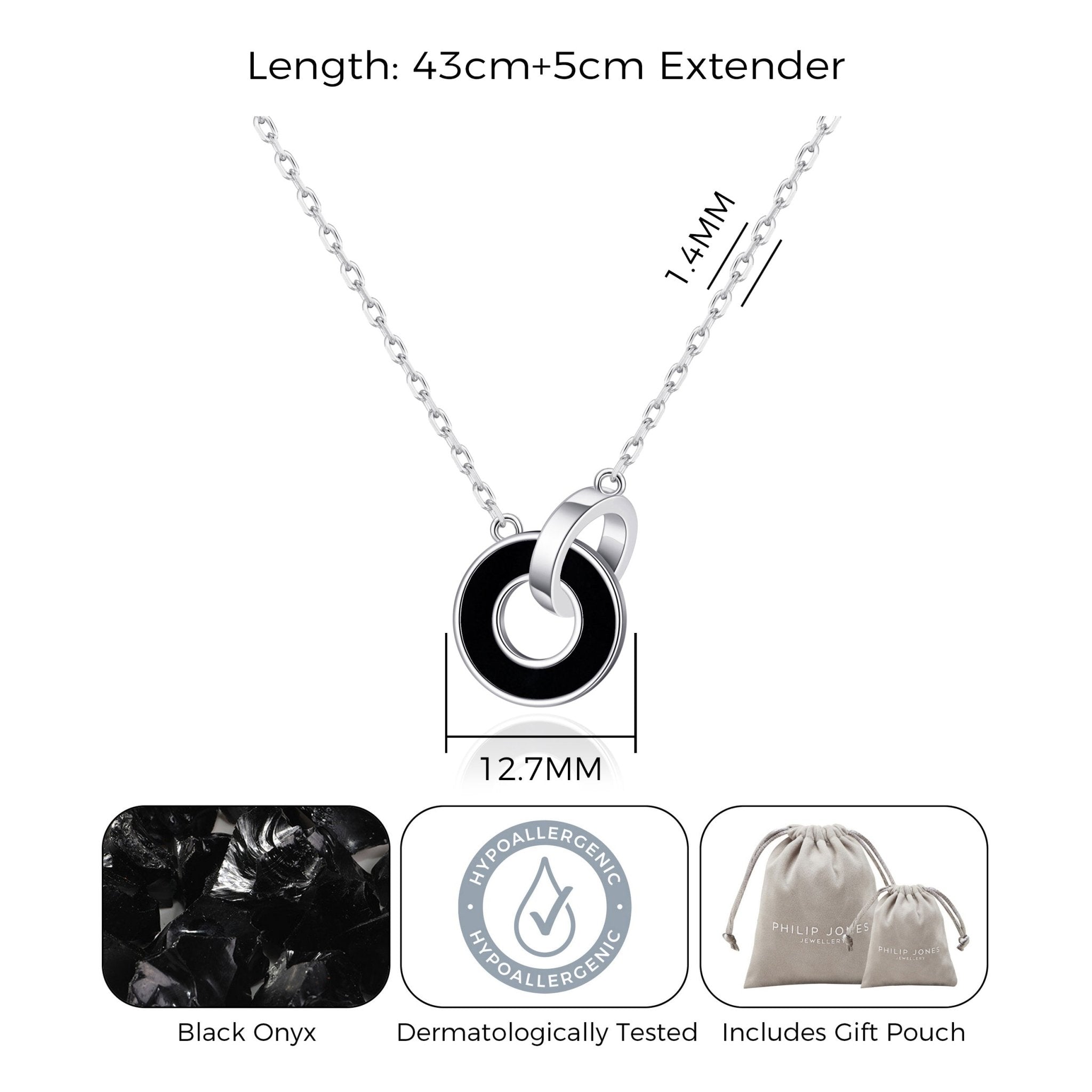 Black Onyx Gemstone Circle Link Necklace