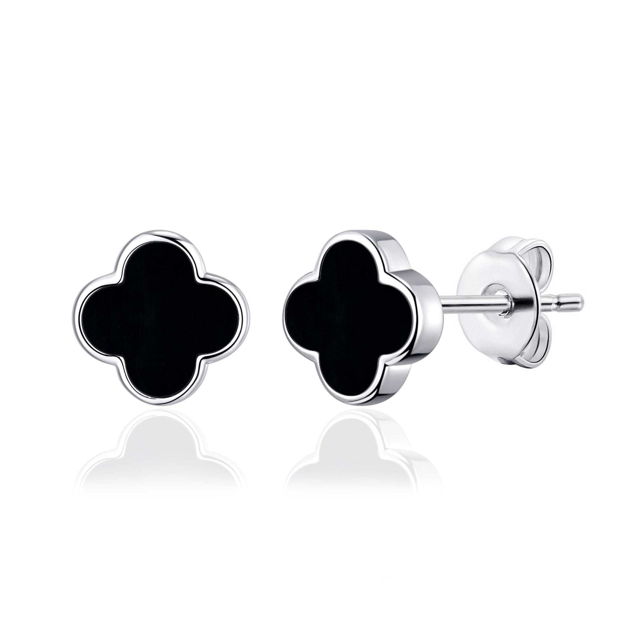 Black Onyx Gemstone Clover Earrings
