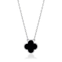 Black Onyx Gemstone Clover Necklace