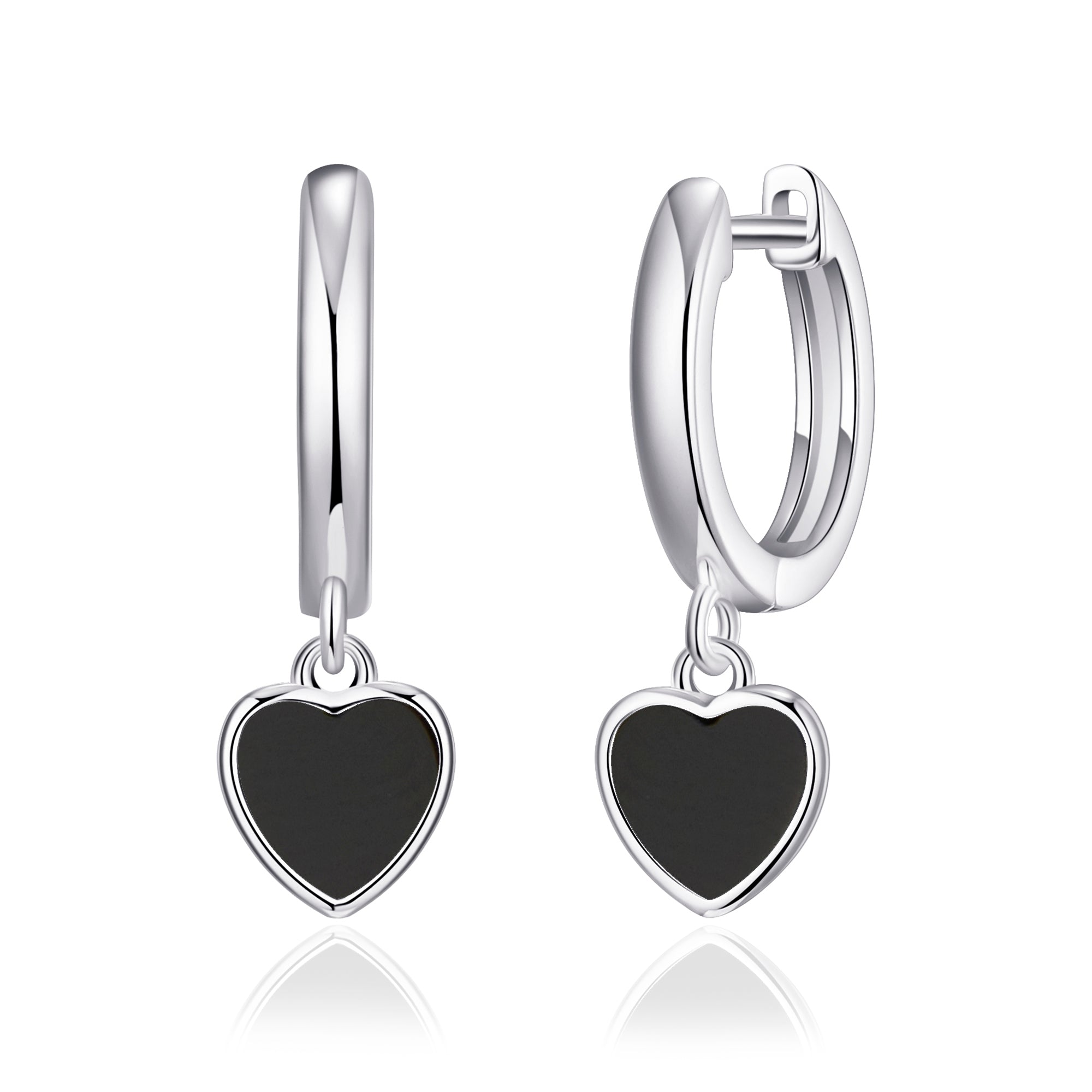 Black Onyx Gemstone Heart Charm Hoop Earrings