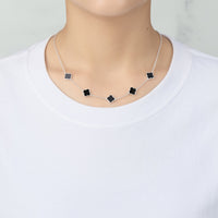 Black Onyx Gemstone Multi Clover Necklace