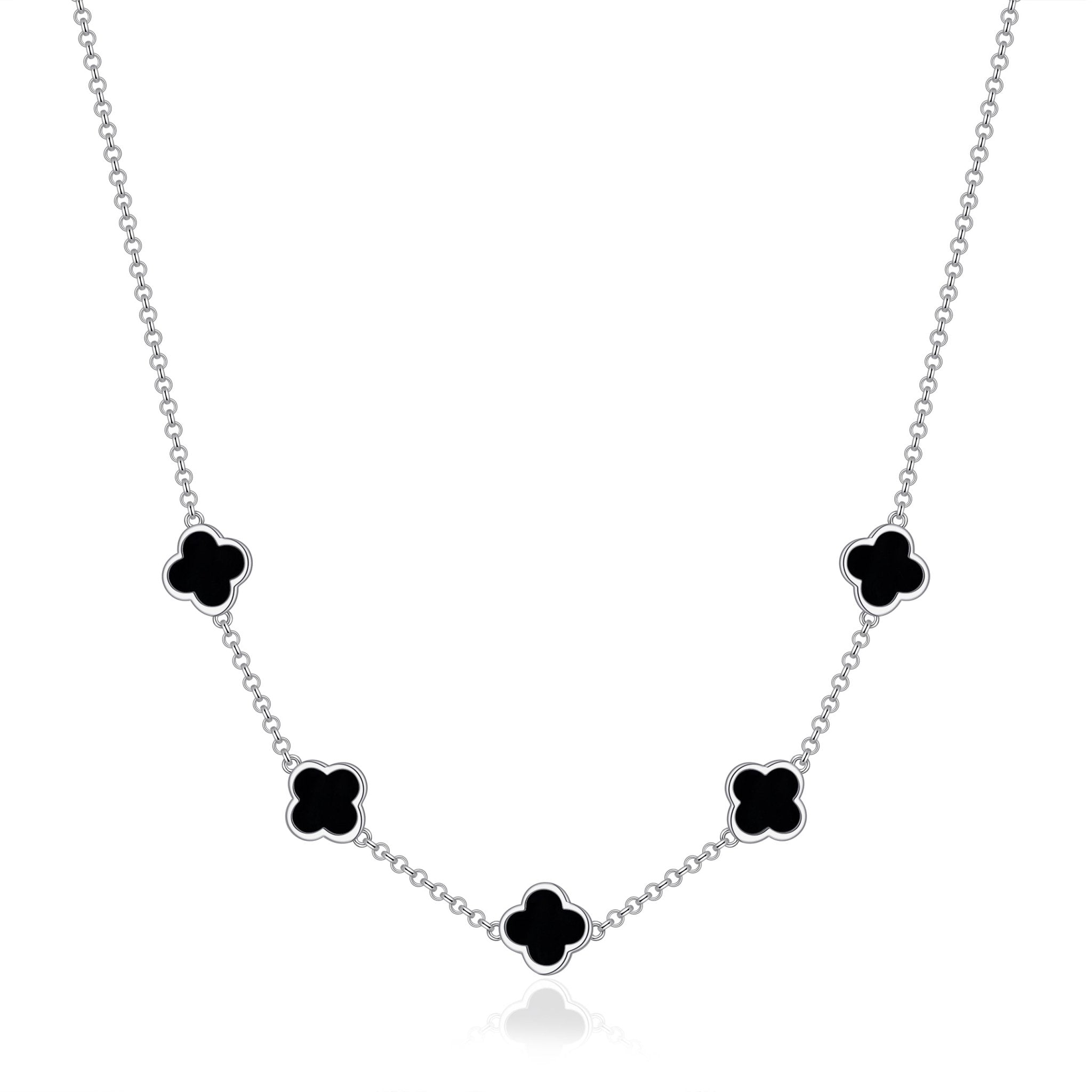 Black Onyx Gemstone Multi Clover Necklace