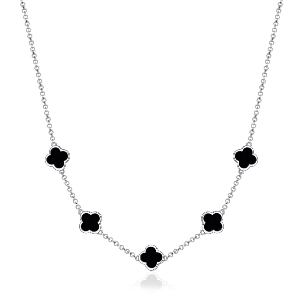 Black Onyx Gemstone Multi Clover Necklace