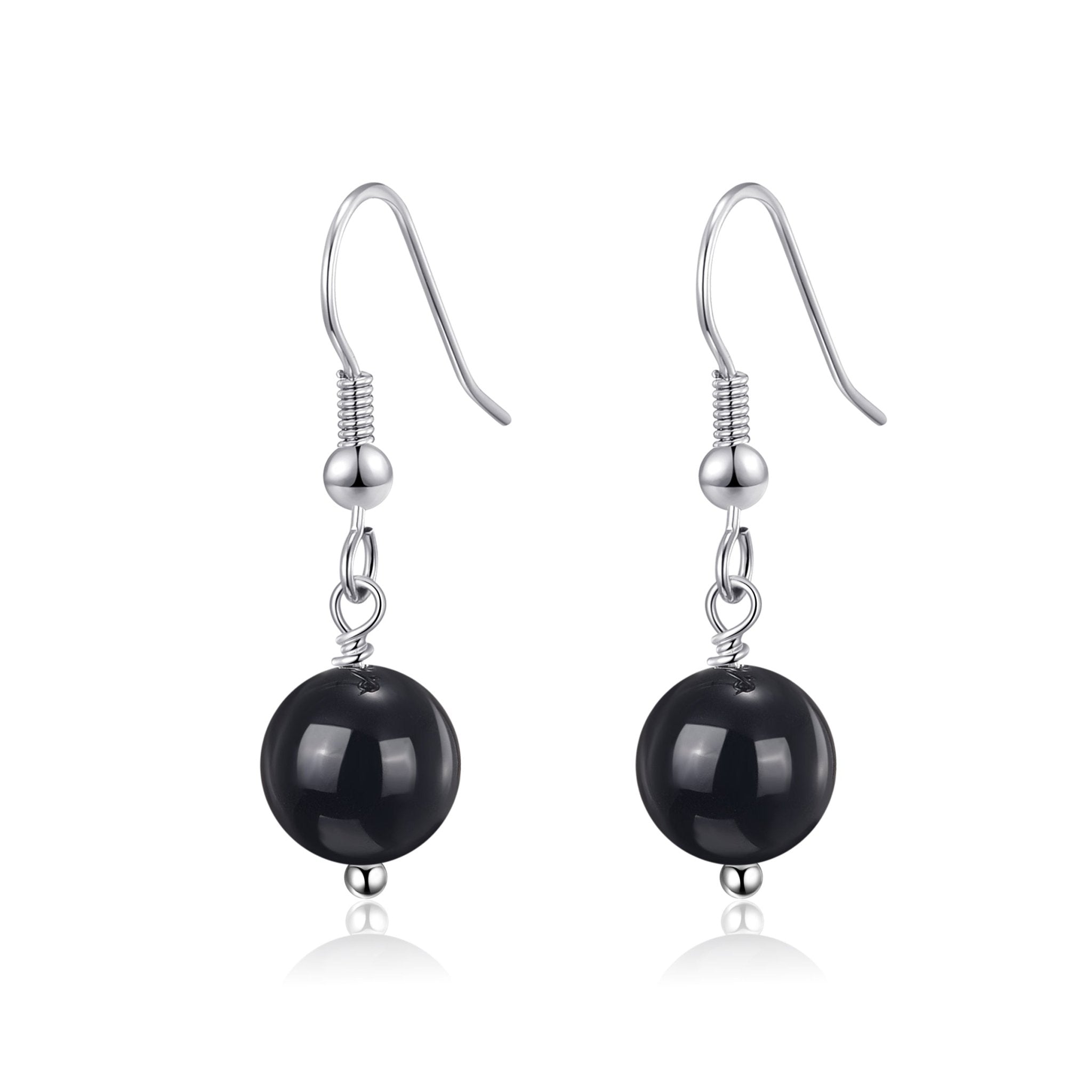 Black Onyx Gemstone Round Drop Earrings