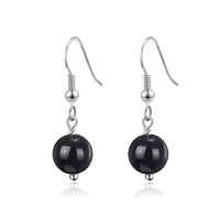 Black Onyx Gemstone Round Drop Earrings