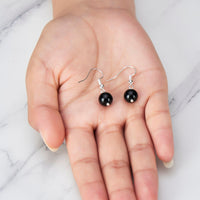 Black Onyx Gemstone Round Drop Earrings with Quote Card