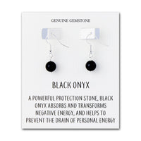 Black Onyx Gemstone Round Drop Earrings with Quote Card
