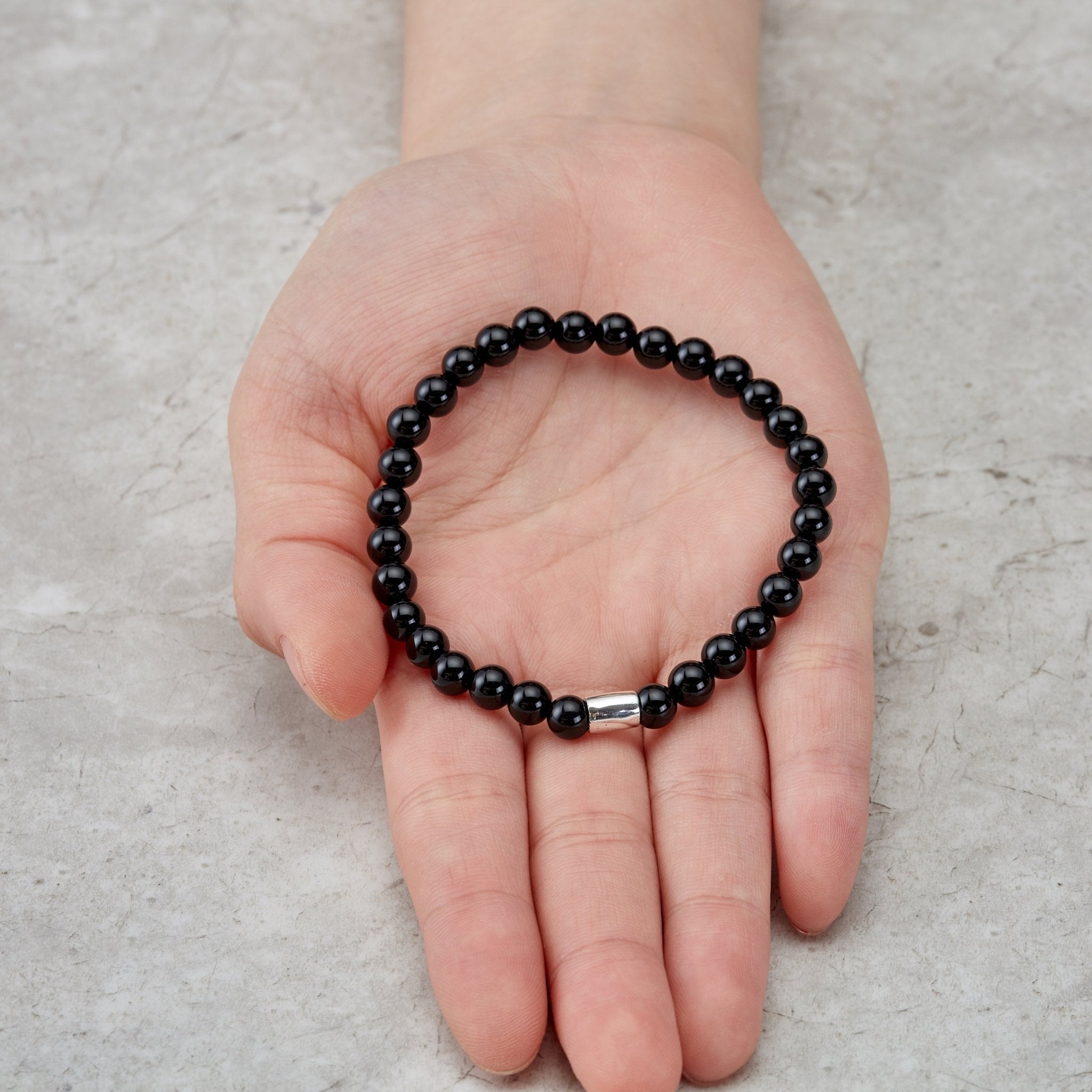 Black Onyx Gemstone Stretch Bracelet for Women