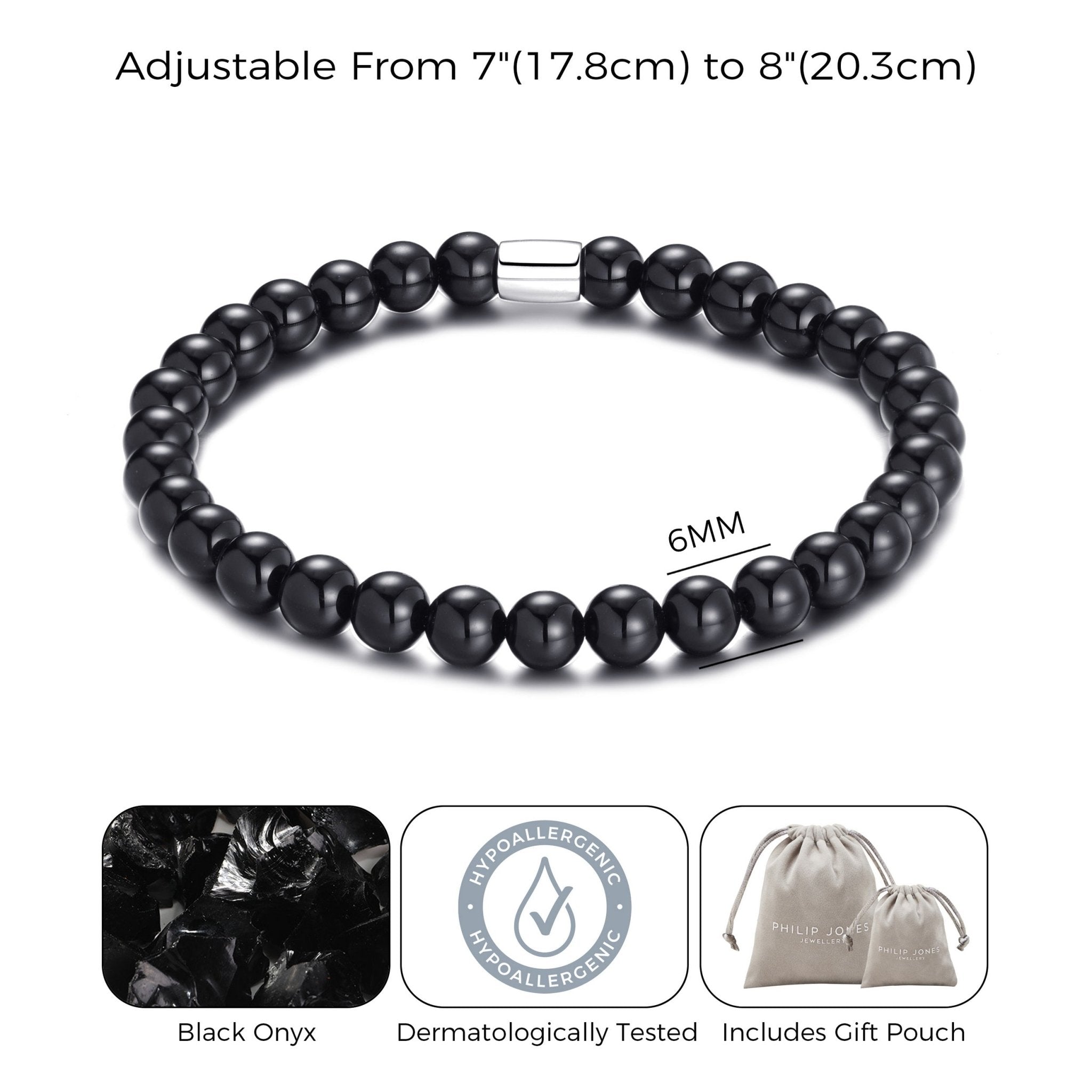 Black Onyx Gemstone Stretch Bracelet for Women
