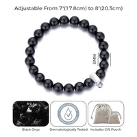 Black Onyx Gemstone Stretch Bracelet with Charm Created with Zircondia® Crystals