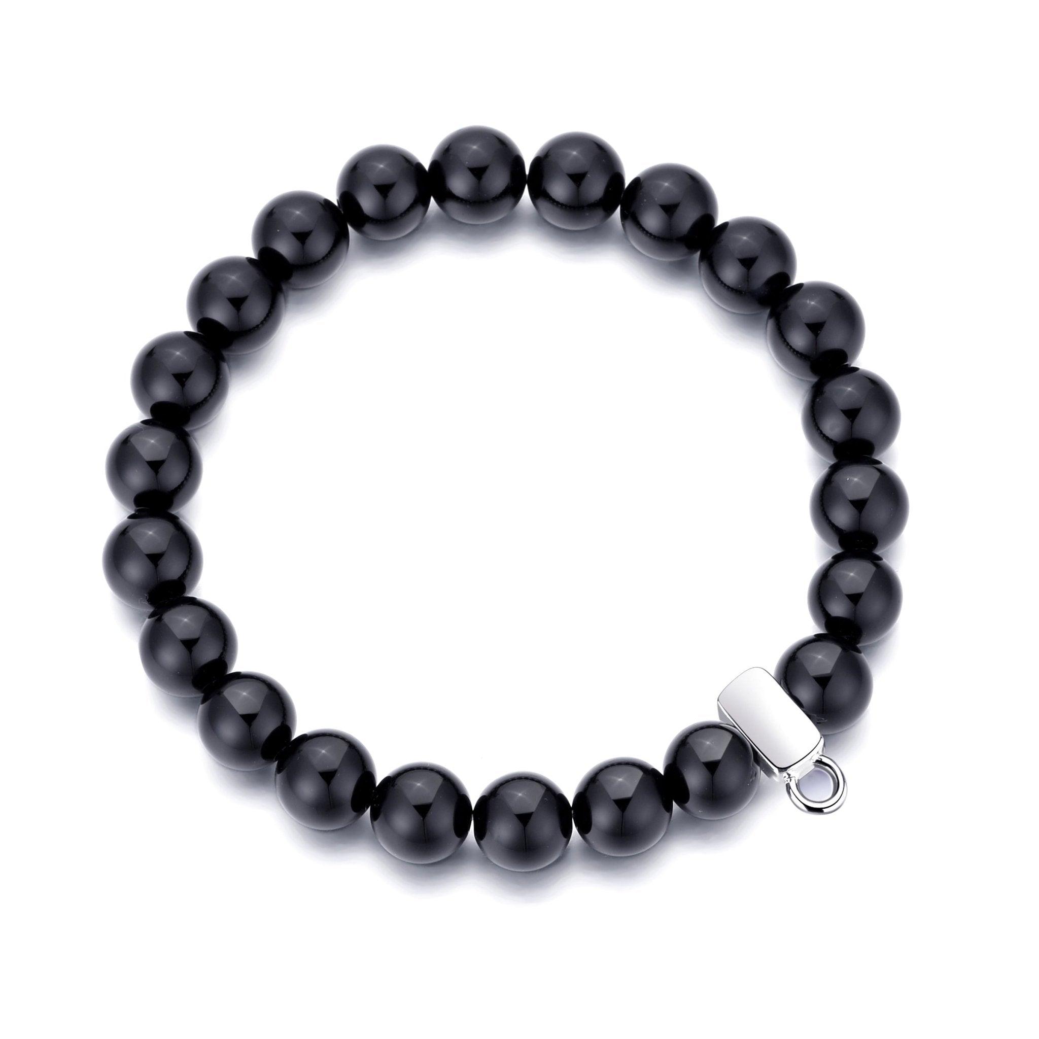 Black Onyx Gemstone Stretch Bracelet with Charm Created with Zircondia® Crystals