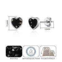 Black Onyx Heart Stud Earrings