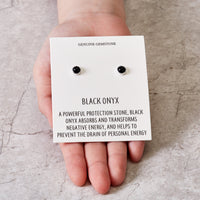 Black Onyx Stud Earrings with Quote Card