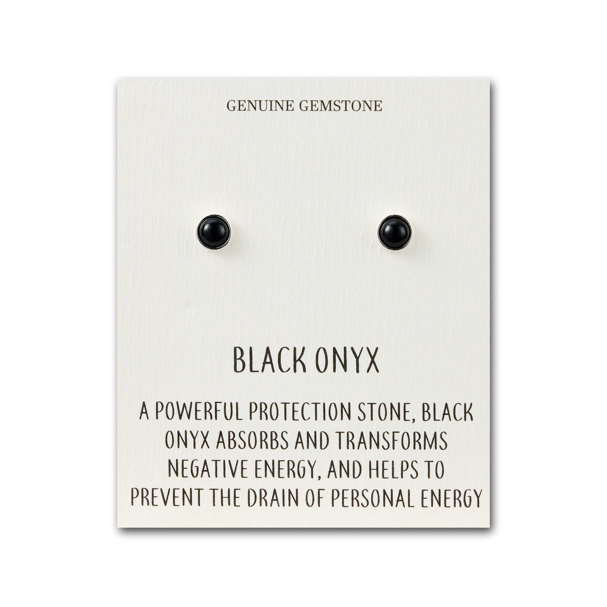 Black Onyx Stud Earrings with Quote Card