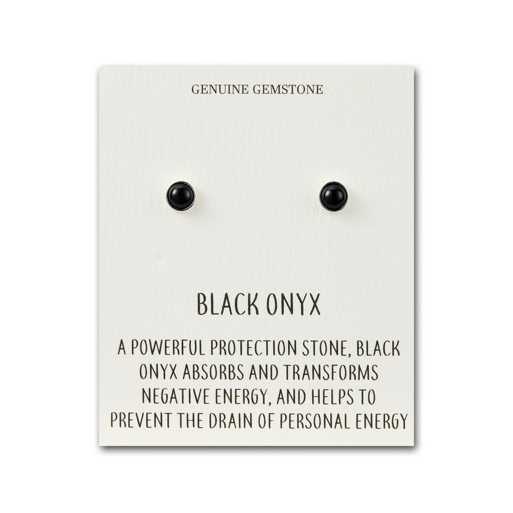 Black Onyx Stud Earrings with Quote Card