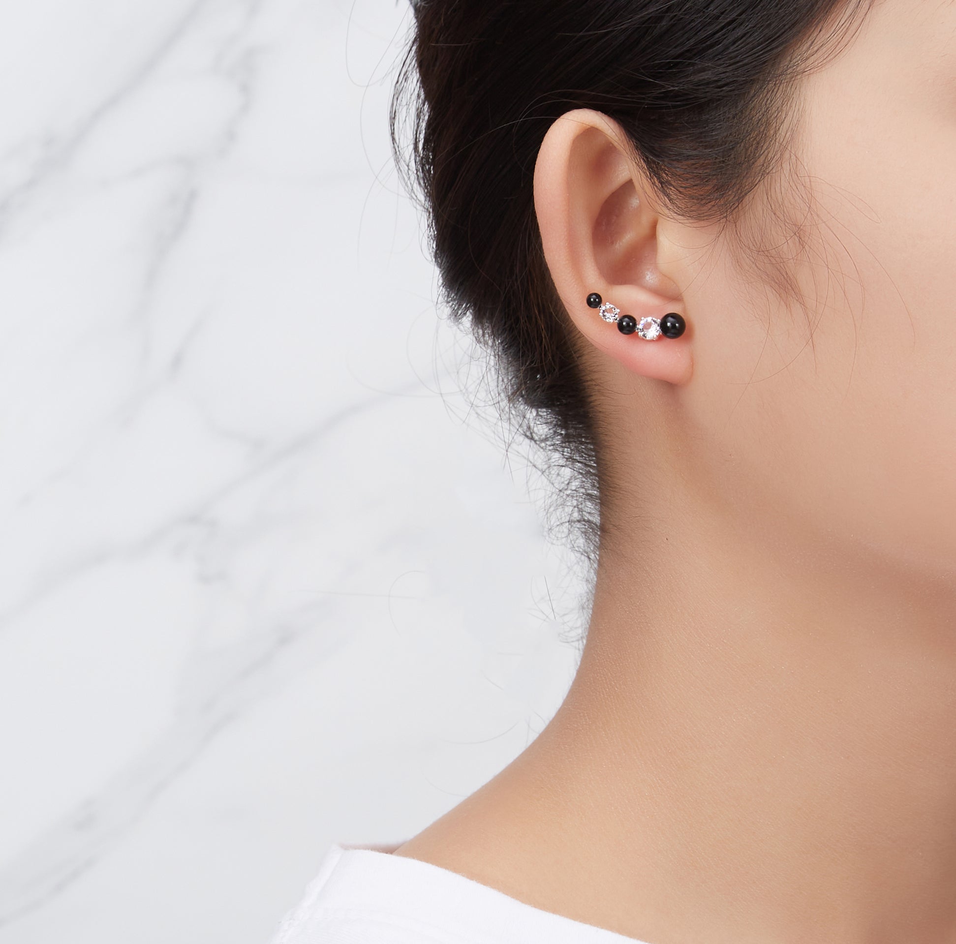 Black Pearl Climber Earrings Created with Zircondia® Crystals