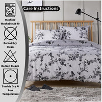 Blossom Grey Reversible Duvet Cover Set Elegant & Comfortable Polyester Blend with Button Closure Available in Single Double King Sizes by OLIVIA ROCCO