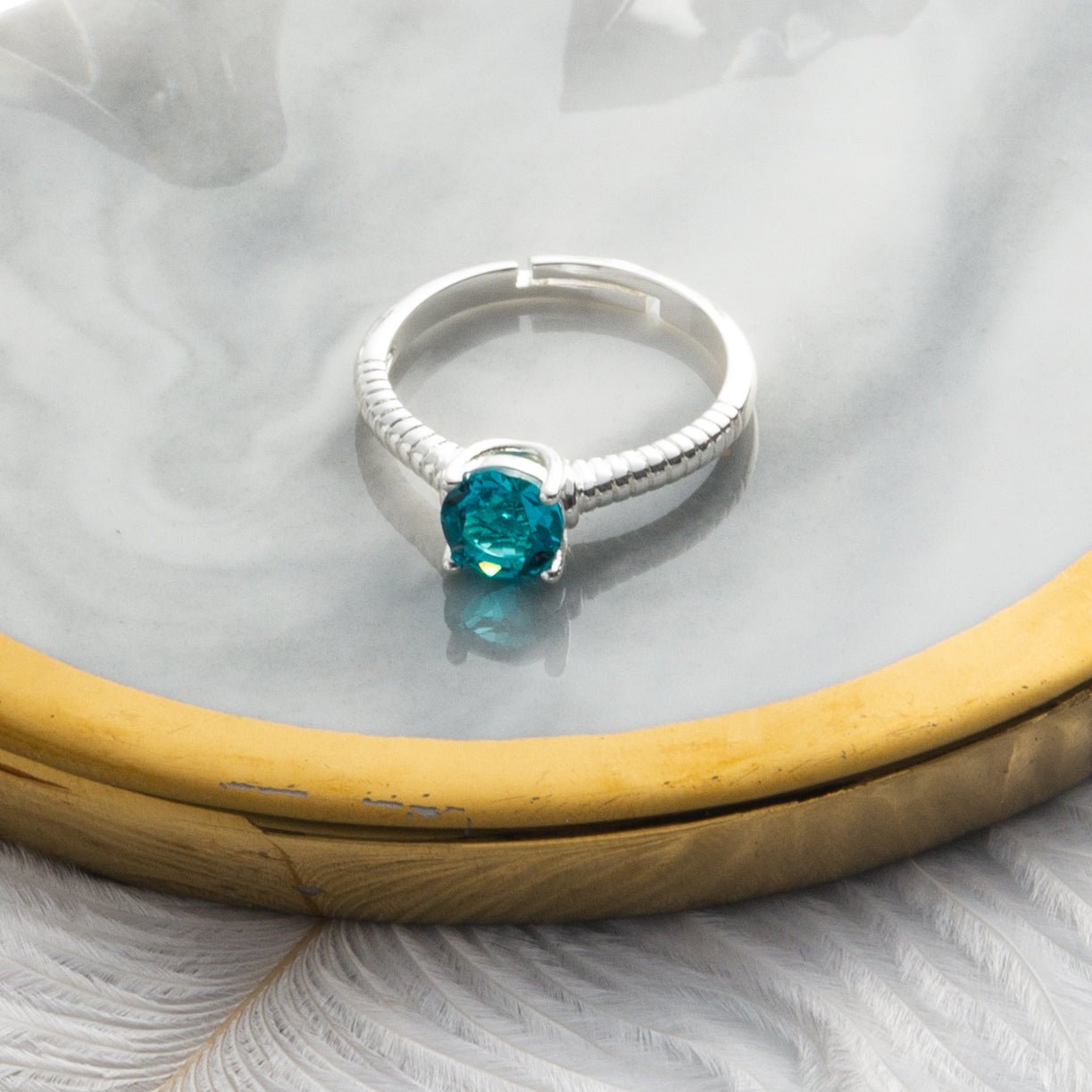 Blue Adjustable Crystal Ring Created with Zircondia® Crystals