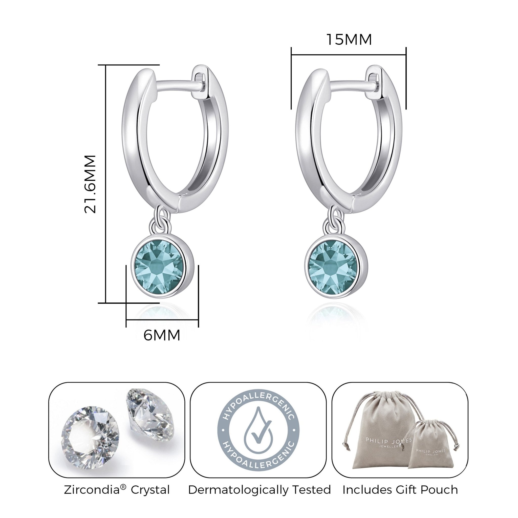 December Birthstone Hoop Earrings Created with Blue Topaz Zircondia® Crystals