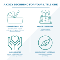 White Waffle Grey Wicker Baby Moses Basket With Stand