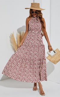 Rose Garden Halter Neck Maxi Layer Dress In Pink Flora Print