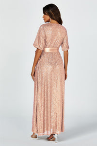 Wrap Style Sequin Maxi Dress In Gold