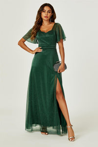 Silver Sparkly Empire Waist Bridesmaid Maxi Dress In Green