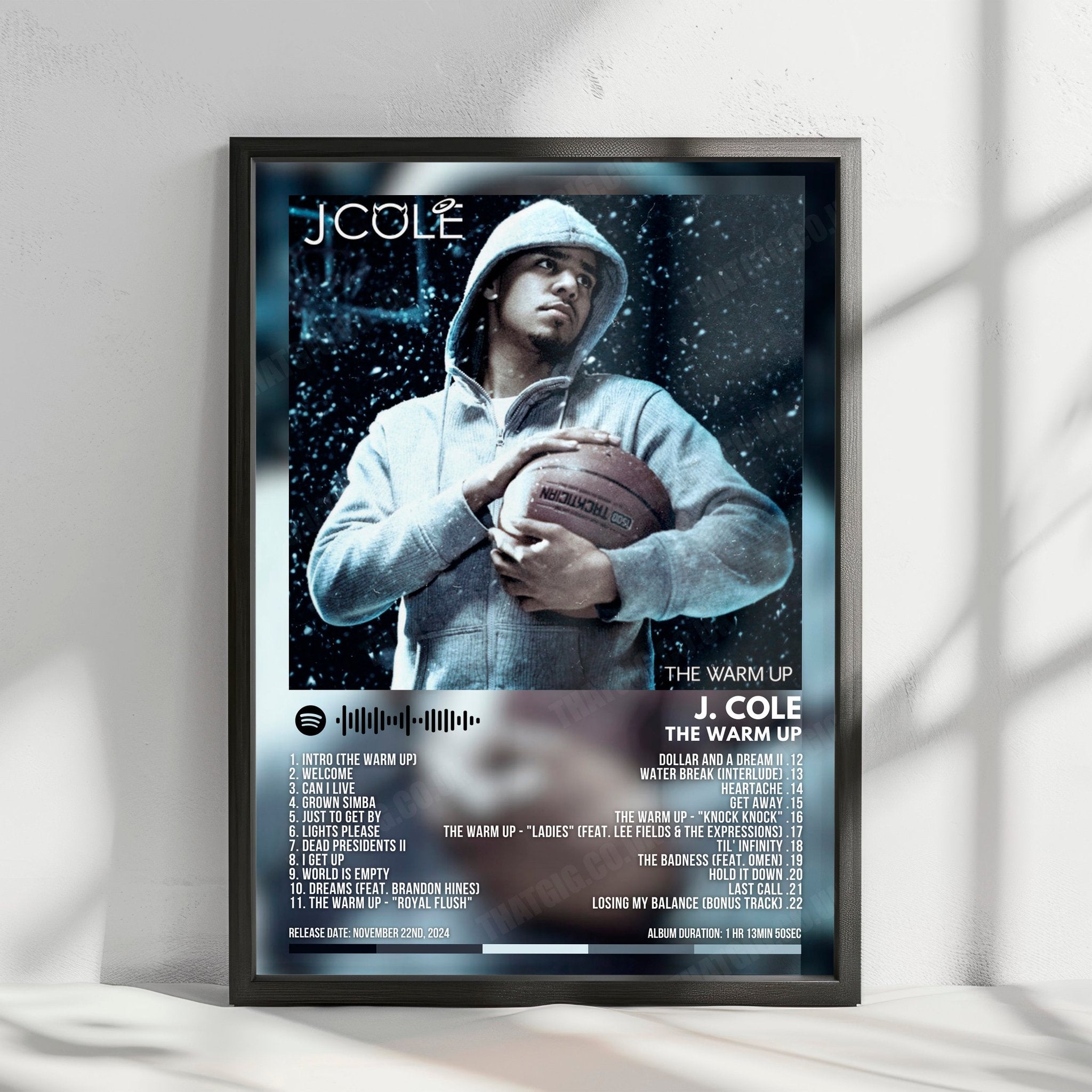 J. Cole "The Warm Up" Album Cover Poster - with Complete Tracklist